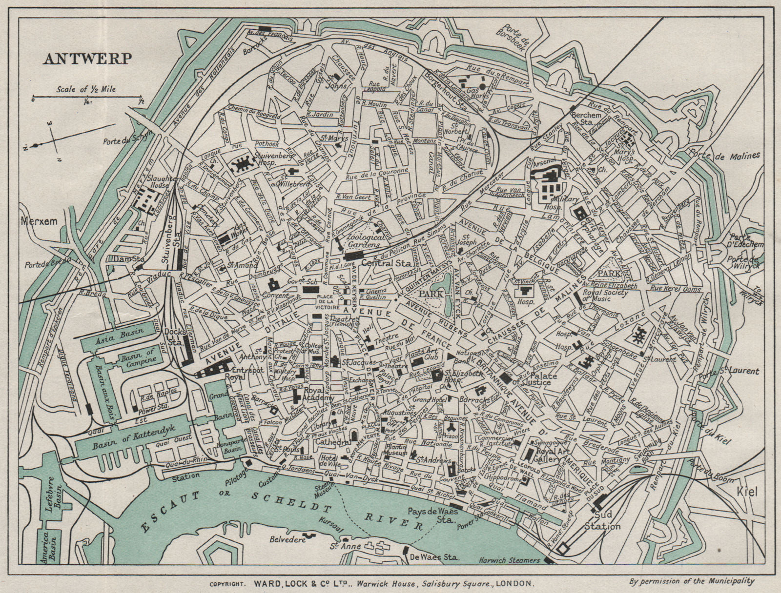 ANTWERP vintage town/city plan. Belgium. WARD LOCK 1926 old vintage map chart